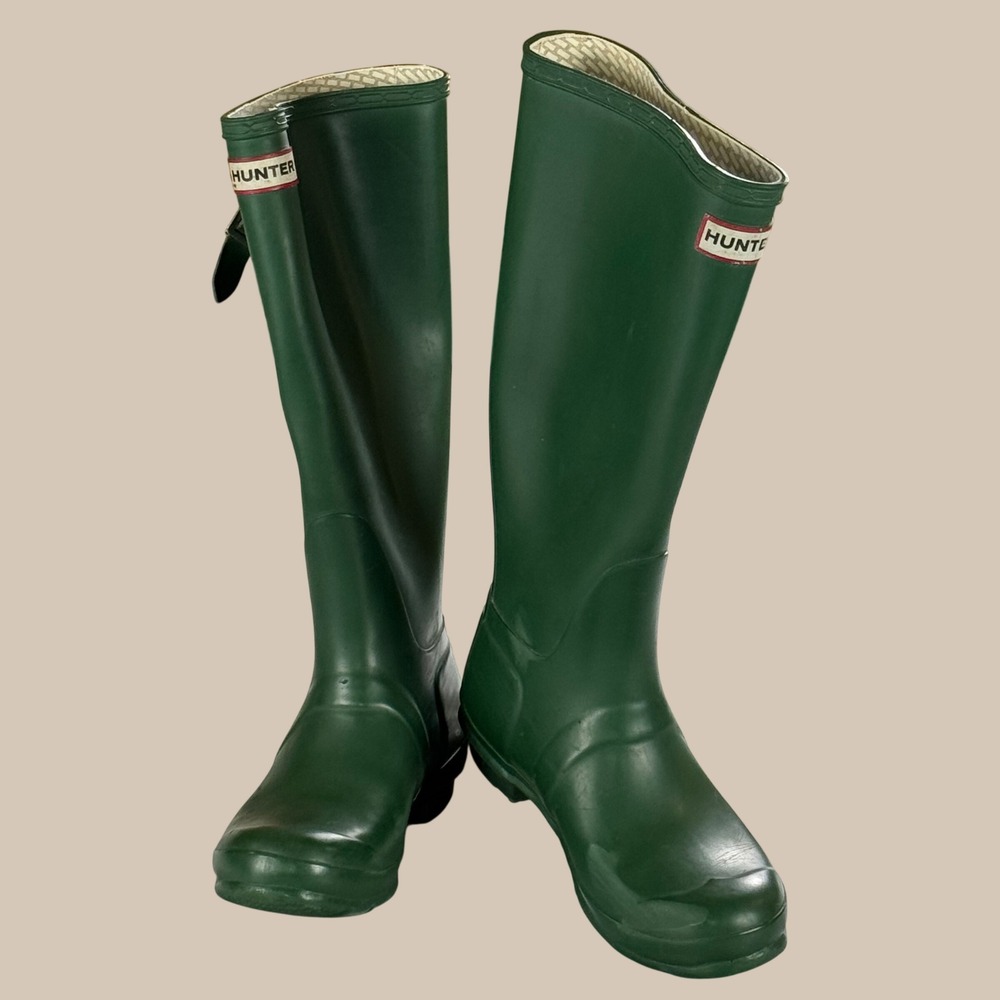 Hunter Original Tall Green Rain Boots Womens US 7 EU 38 Rubber Wellies
